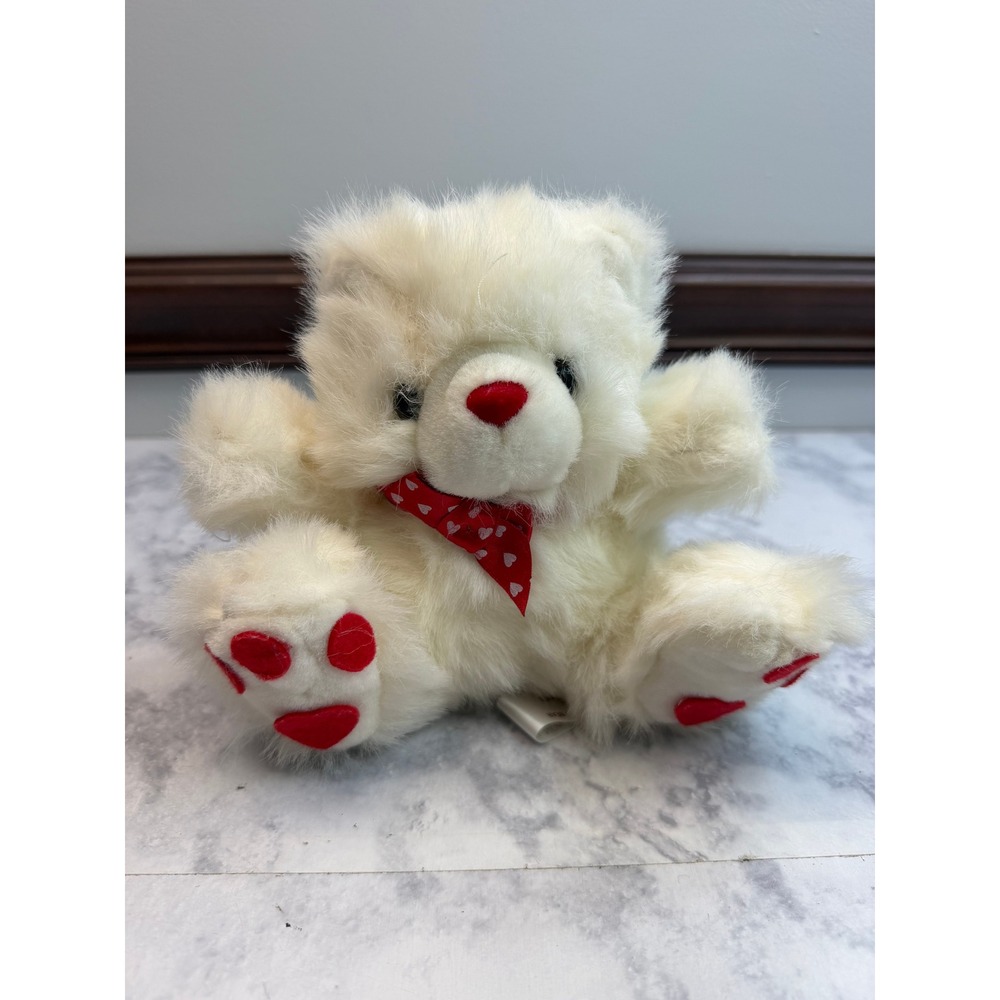 Vintage Current Inc Valentine Plush Bear White Red Heart Bow 28502 7 Inch